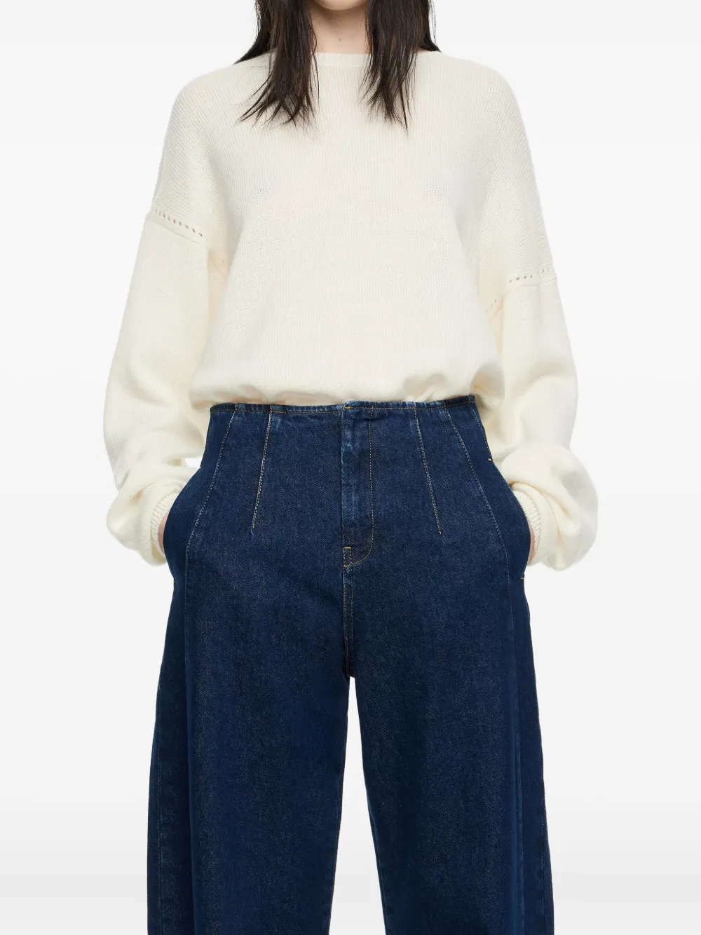 Bimba Y Lola Balloon-sleeve Eyelet-detail Sweater In Neutral