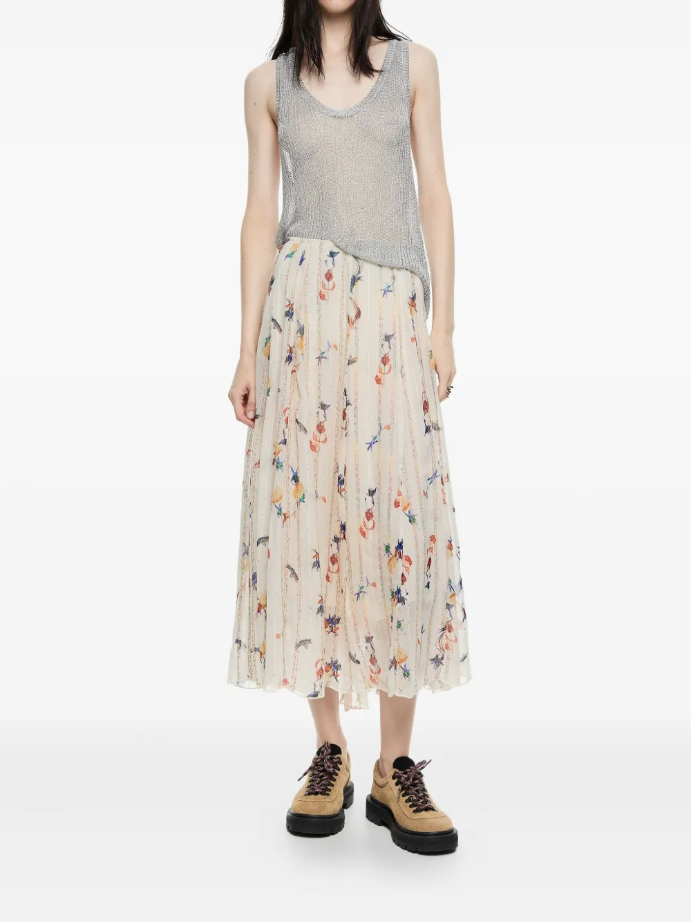 Bimba Y Lola Pleated Floral-print Skirt In Multi