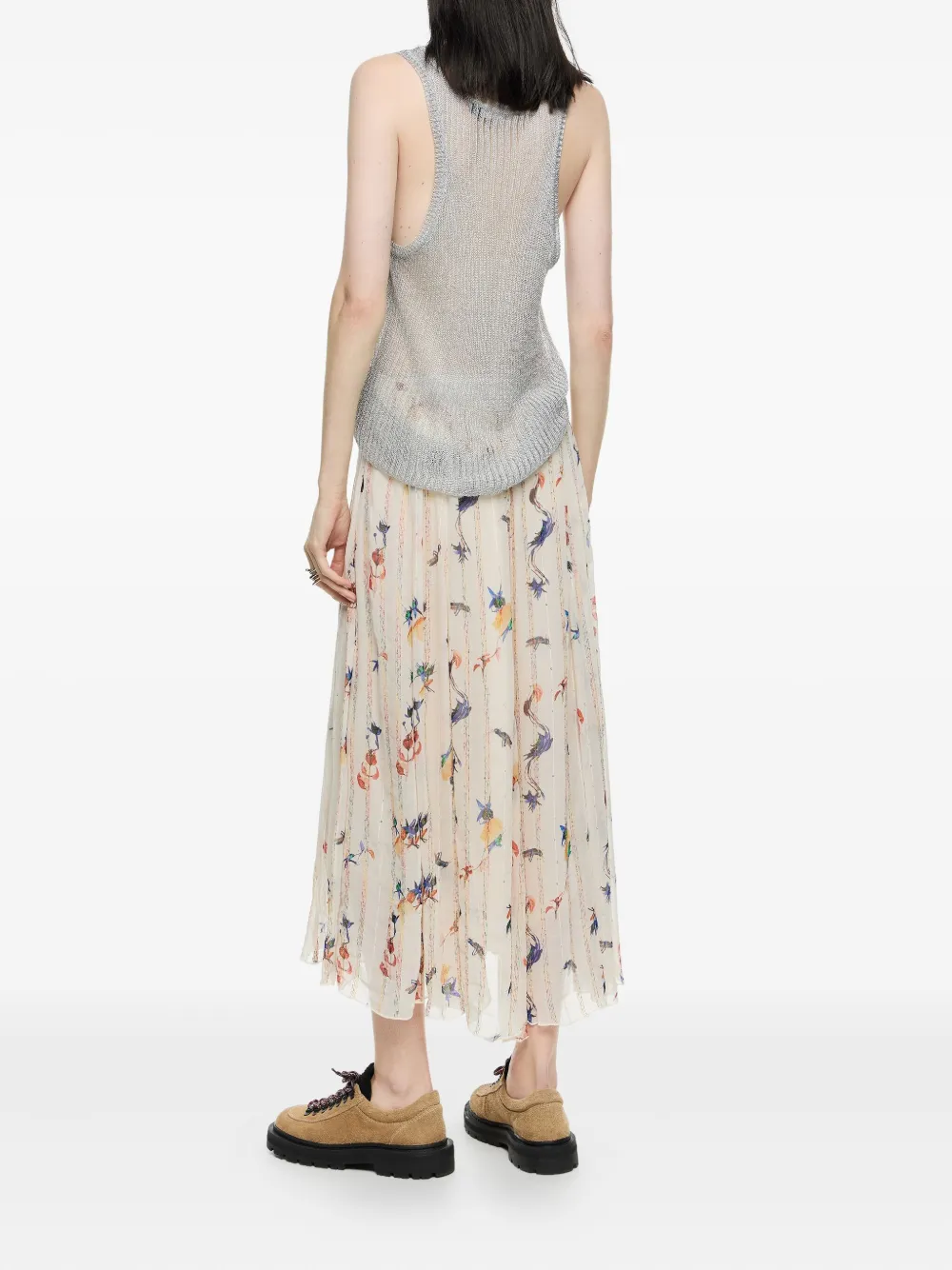 Bimba Y Lola Pleated Floral-print Skirt In Multi