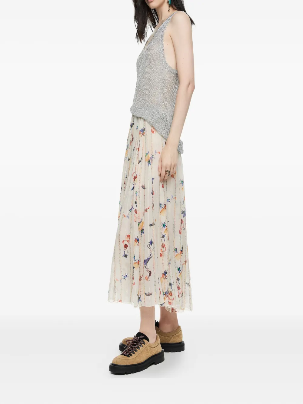 Bimba Y Lola Pleated Floral-print Skirt In Multi