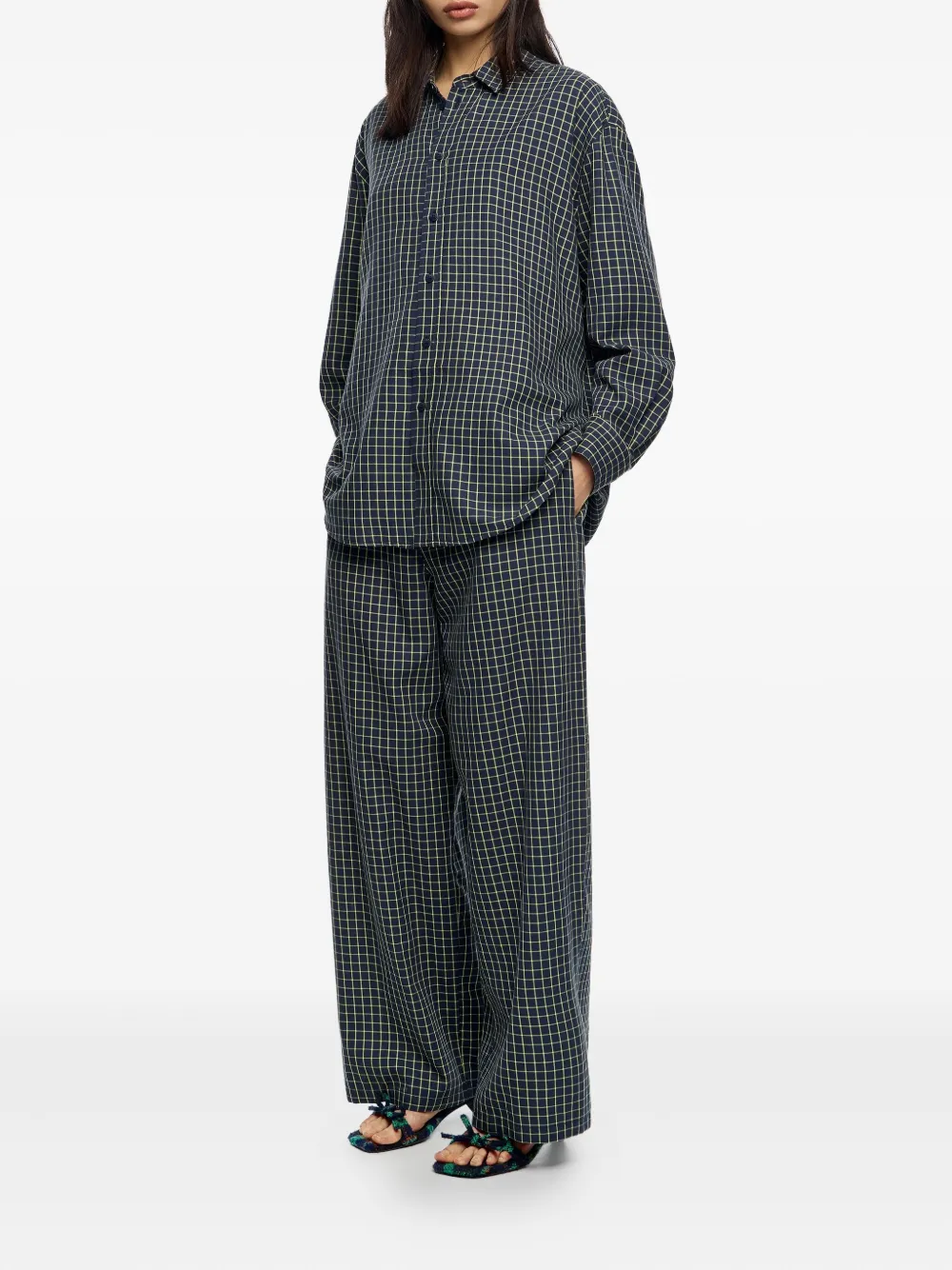 Bimba Y Lola Gingham-check Straight Trousers In Blue