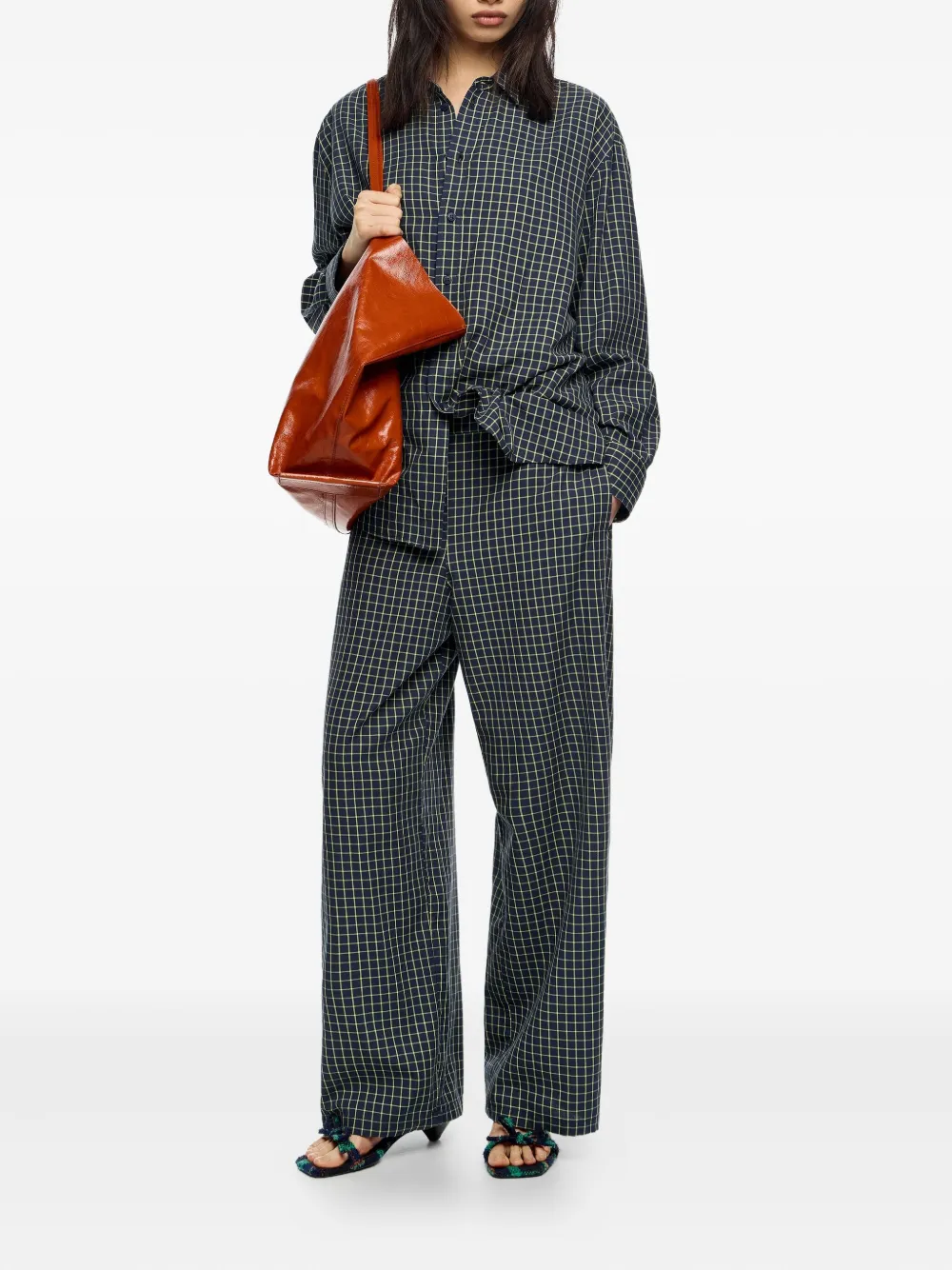 Bimba Y Lola Gingham-check Straight Trousers In Blue