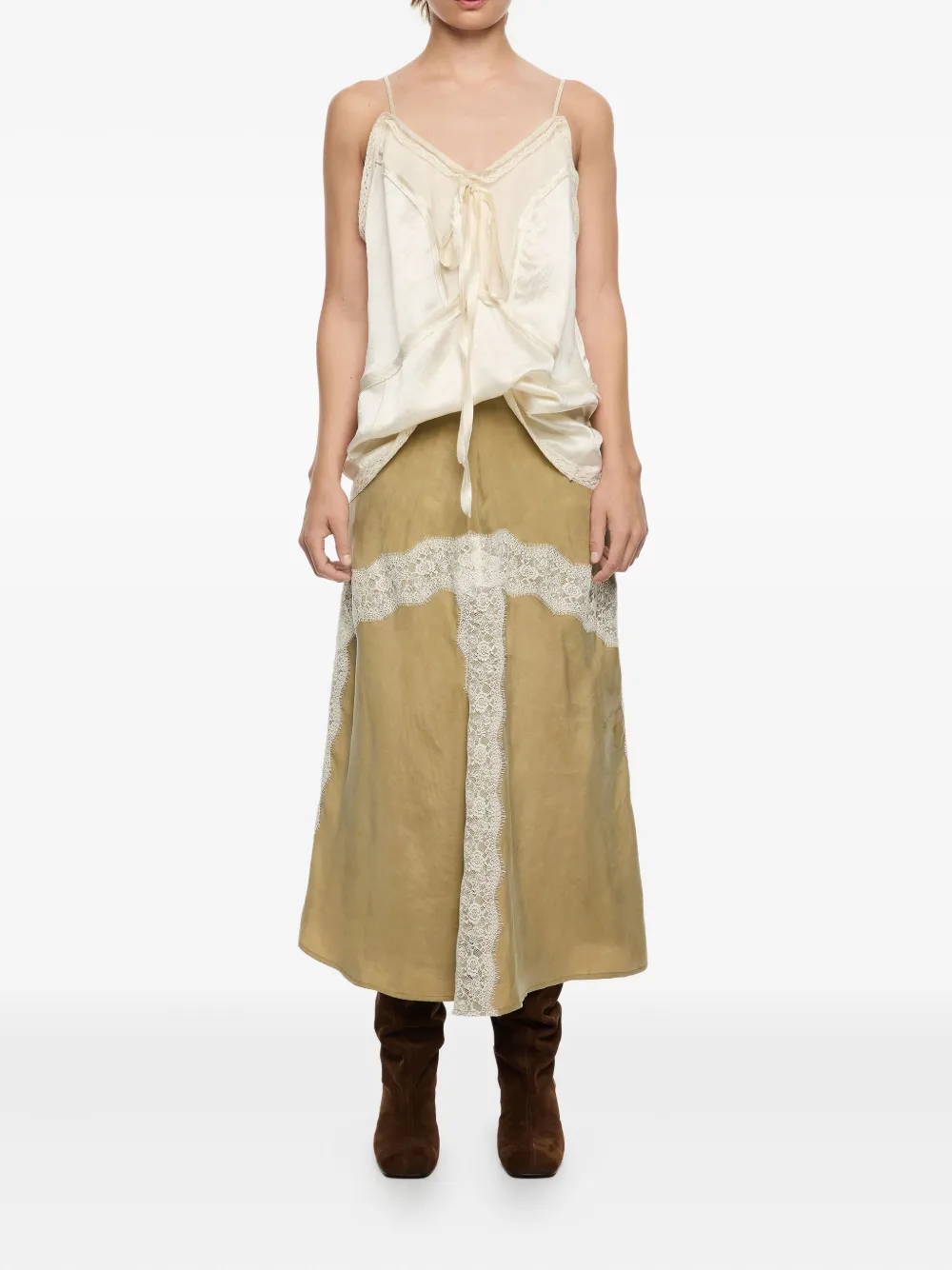 Bimba y Lola Midi-rok met afwerking van kant - Groen