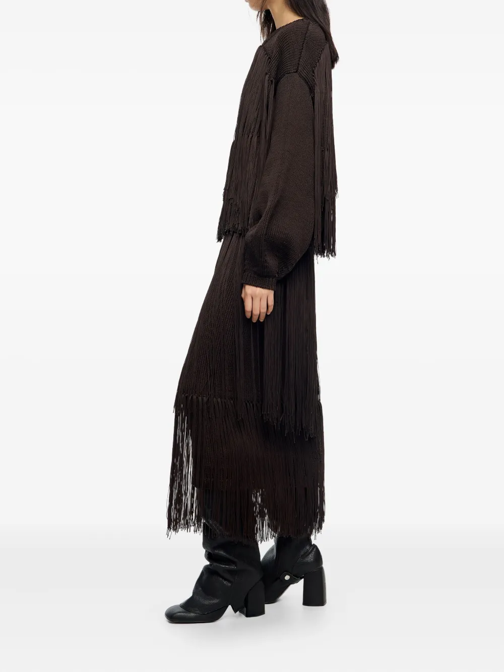 Bimba Y Lola Fringe Layered Skirt In Brown