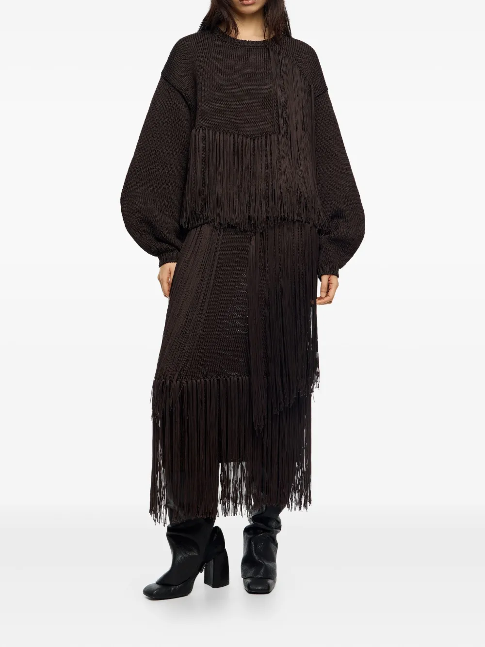 Bimba Y Lola Fringe Layered Skirt In Brown