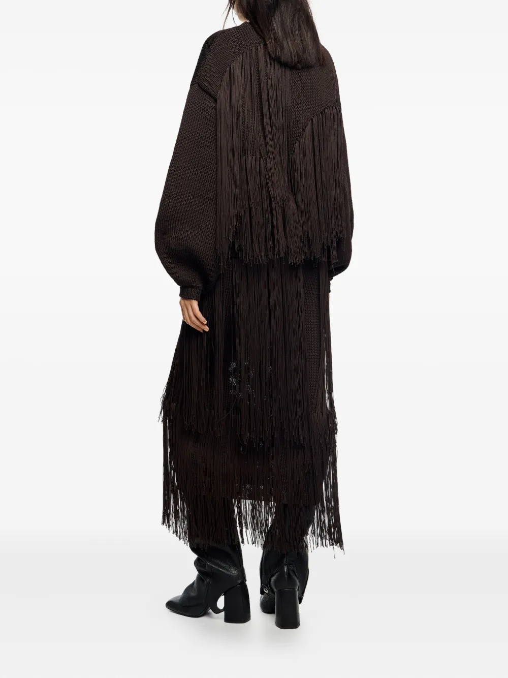 Bimba Y Lola Fringe Layered Skirt In Brown