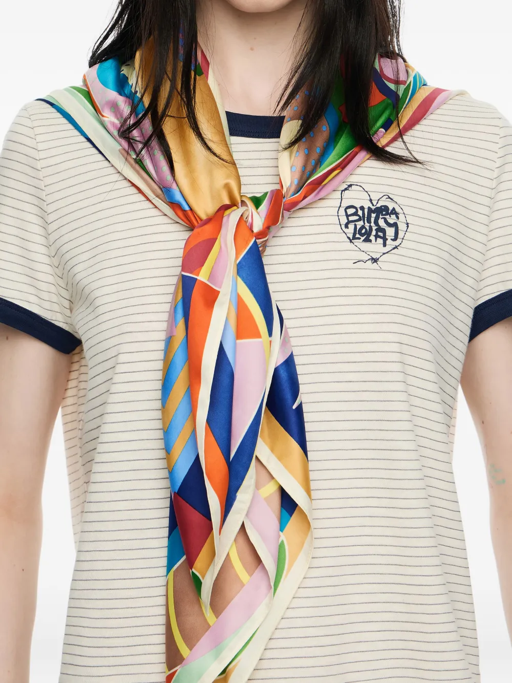 Bimba Y Lola Geometric-print Silk Scarf In Orange