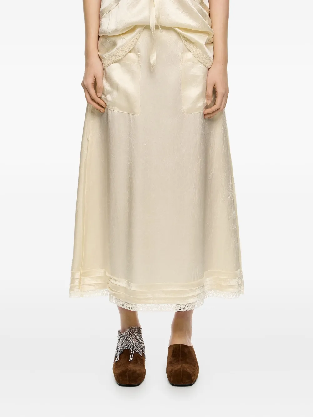 Bimba Y Lola Pocket Lace-trimmed Skirt In Neutral