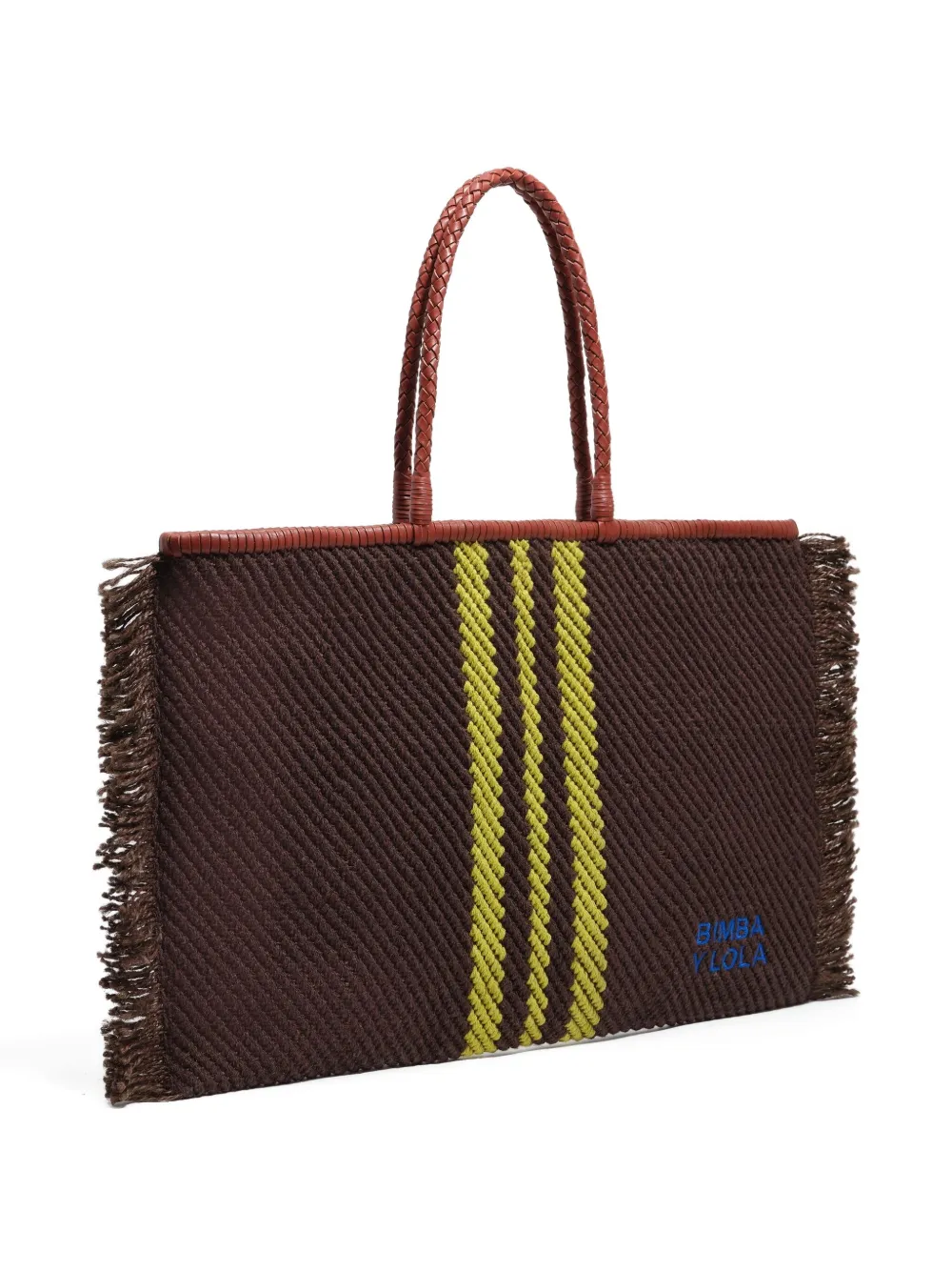 Bimba y Lola Gestreepte schoudertas met franje Bruin