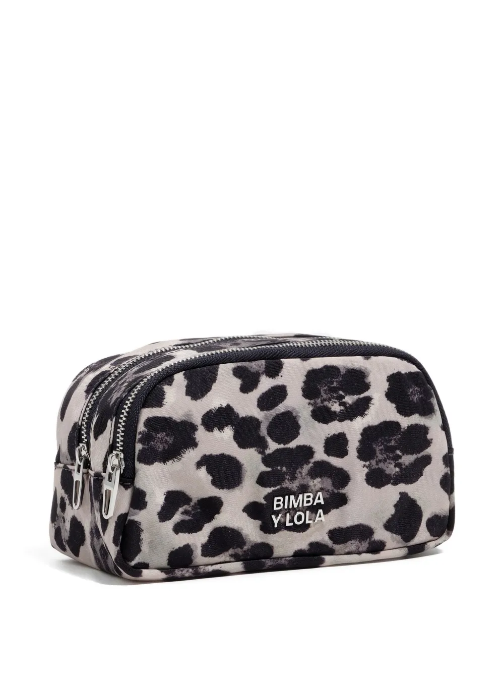 Bimba Y Lola Leopard-print Double Zip Make-up Bag In Gray