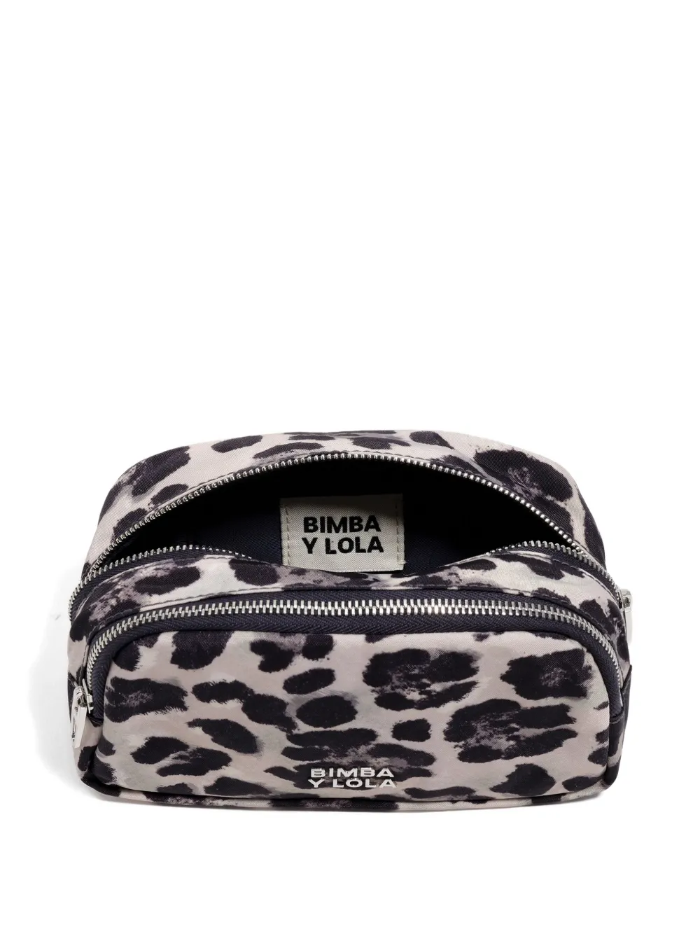 Bimba Y Lola Leopard-print Double Zip Make-up Bag In Gray