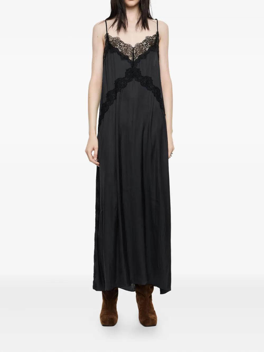 Bimba y Lola lace-trimmed slip midi dress - Zwart