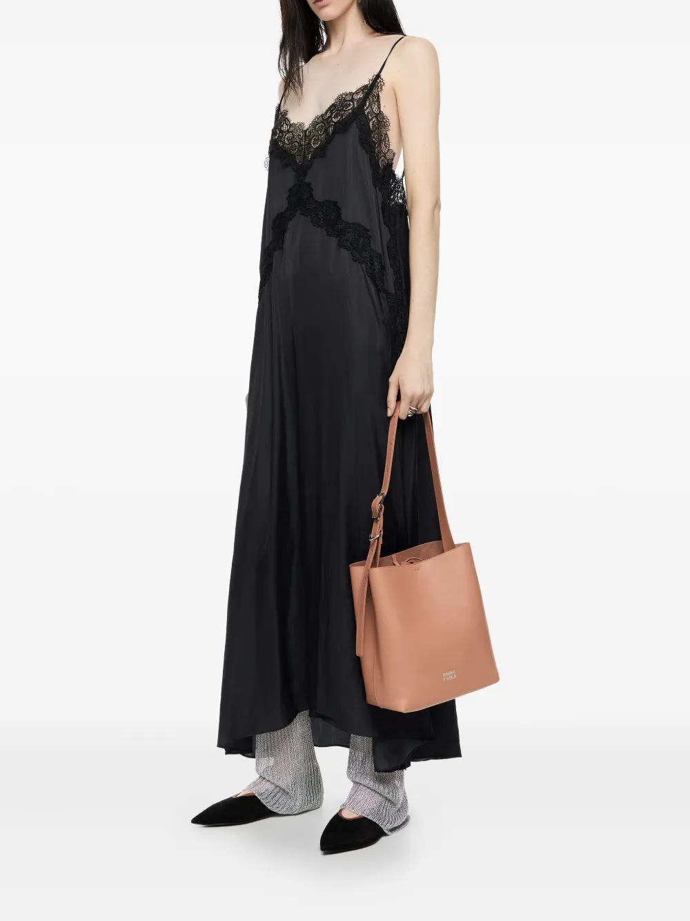Bimba Y Lola Lace-trimmed Slip Midi Dress In Black