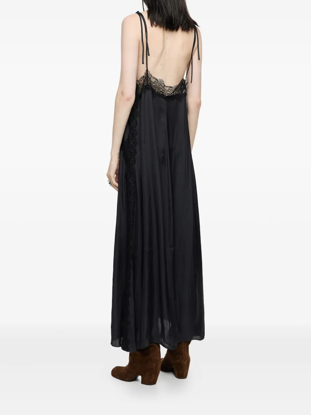Bimba Y Lola Lace-trimmed Slip Midi Dress In Black
