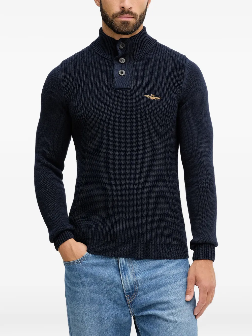 Aeronautica Militare button embroidered sweater - Blau