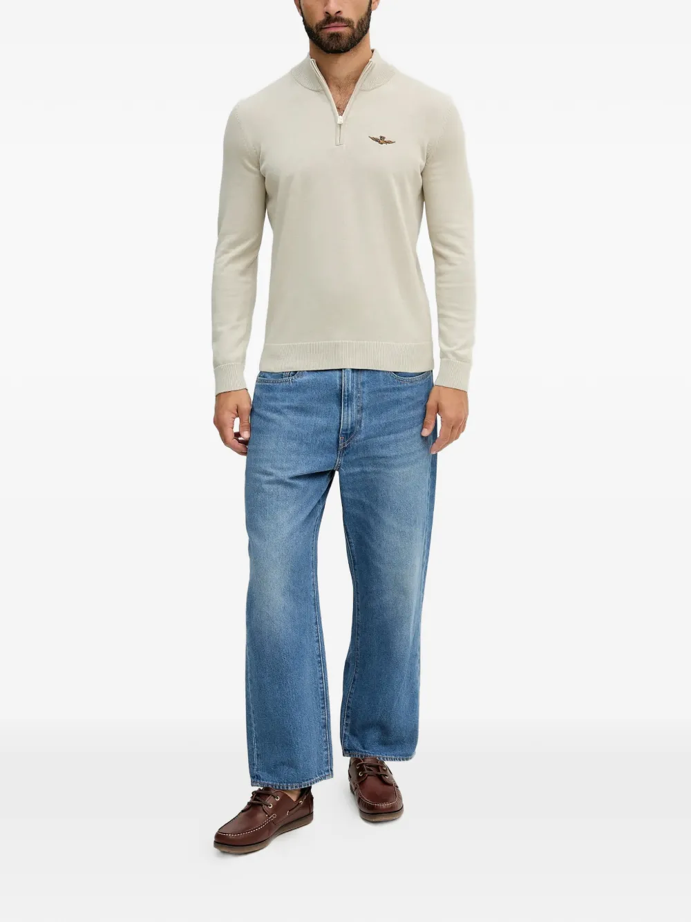 Aeronautica Militare Trui met geborduurde rits - Beige