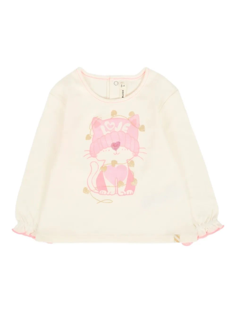 Billieblush Babies' Cat-print Ruffled-cuff Top In Neutral