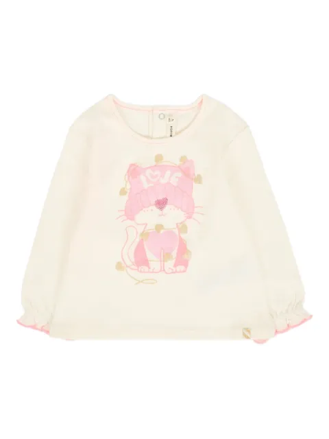 Billieblush cat-print ruffled-cuff top