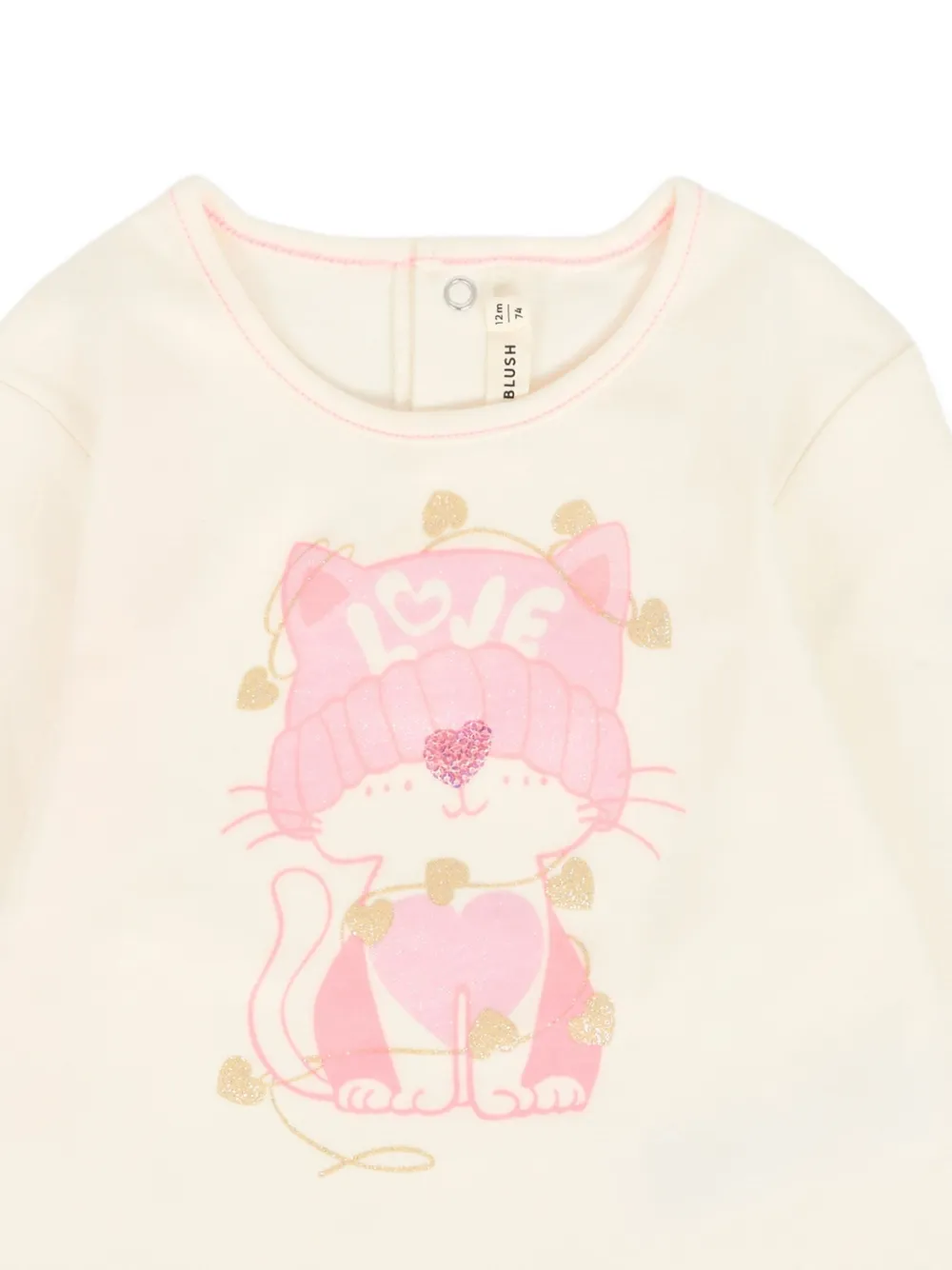 Billieblush Cat-print Ruffled-cuff Top In Neutral
