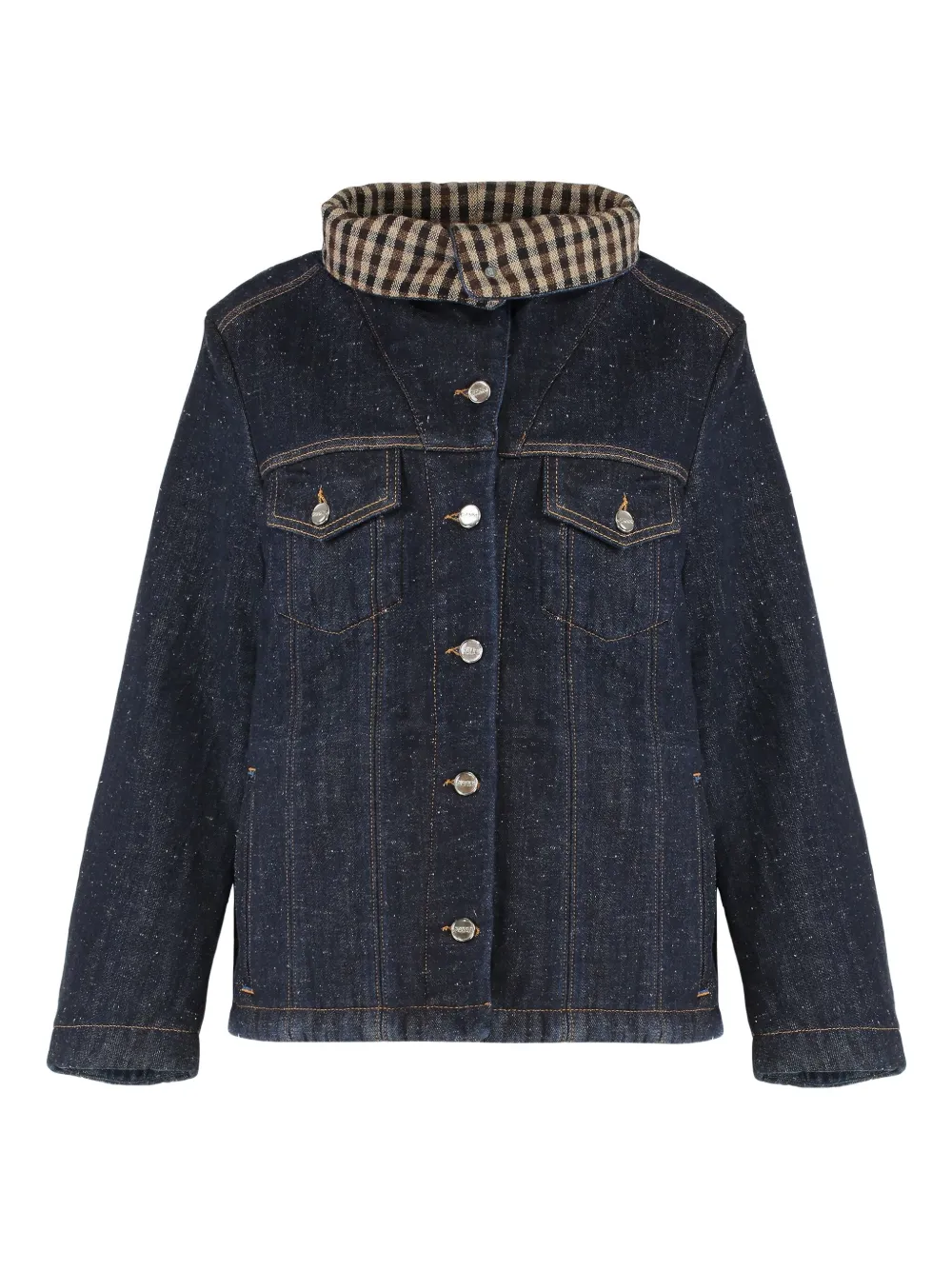 Ganni Bonded Denim Jacket Stitch Detailing In Blue