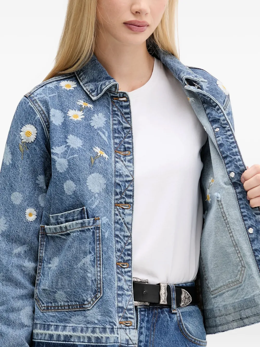 Floral-Embroidered Denim Jacket