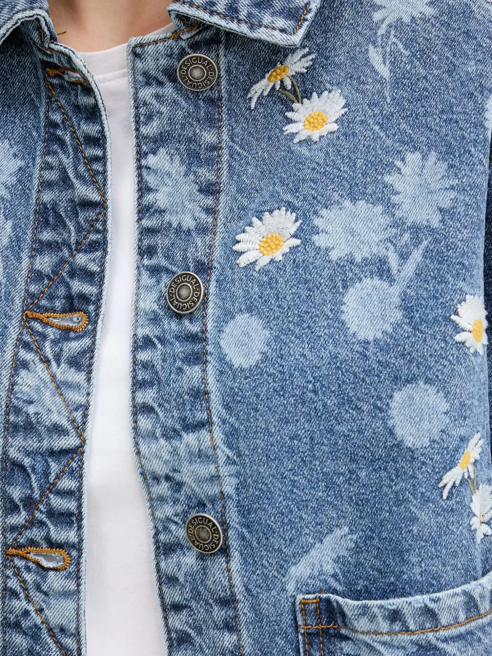 Floral-Embroidered Denim Jacket