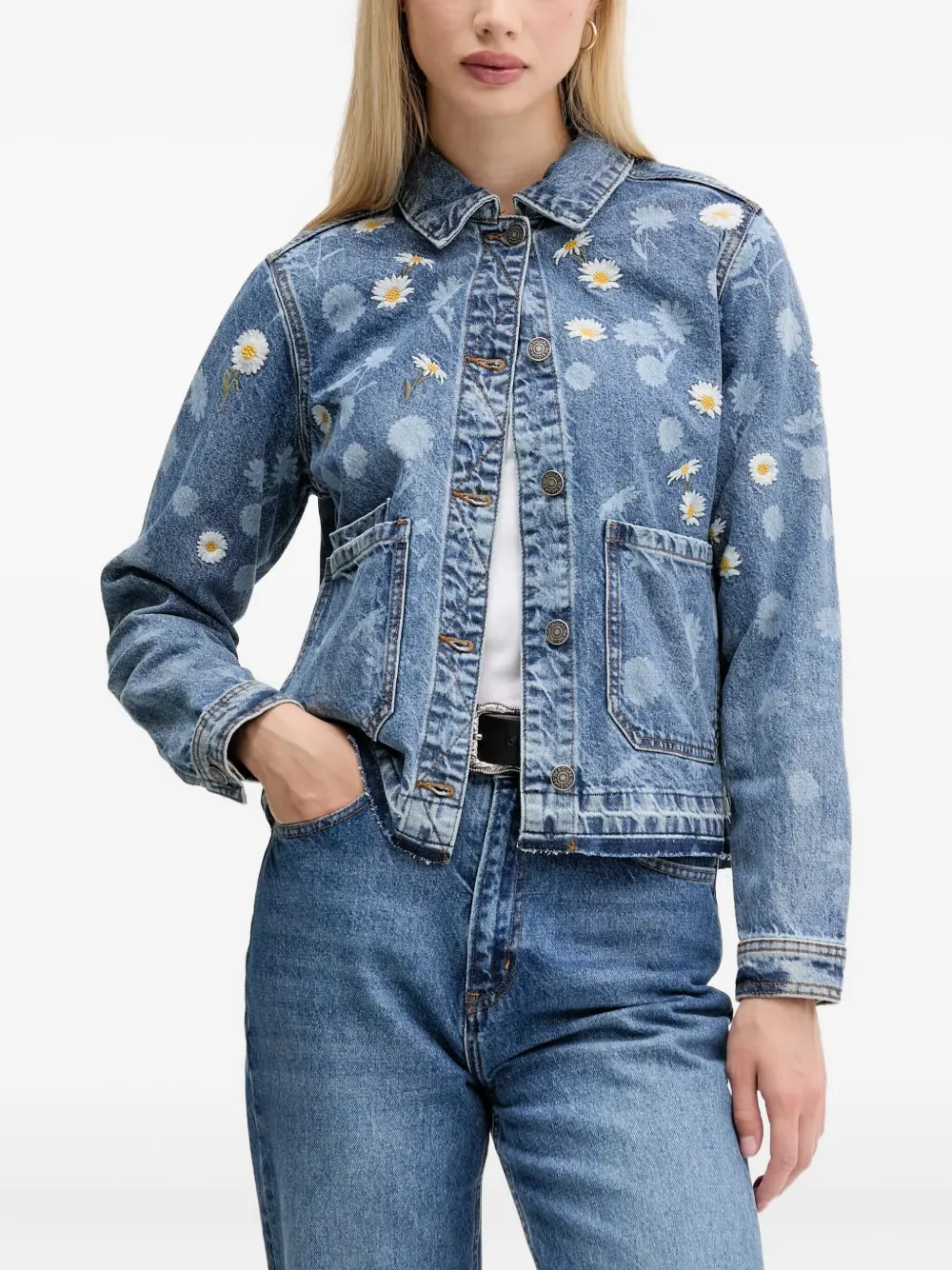 Desigual veste en jean à fleurs brodées | bleu | Image 1