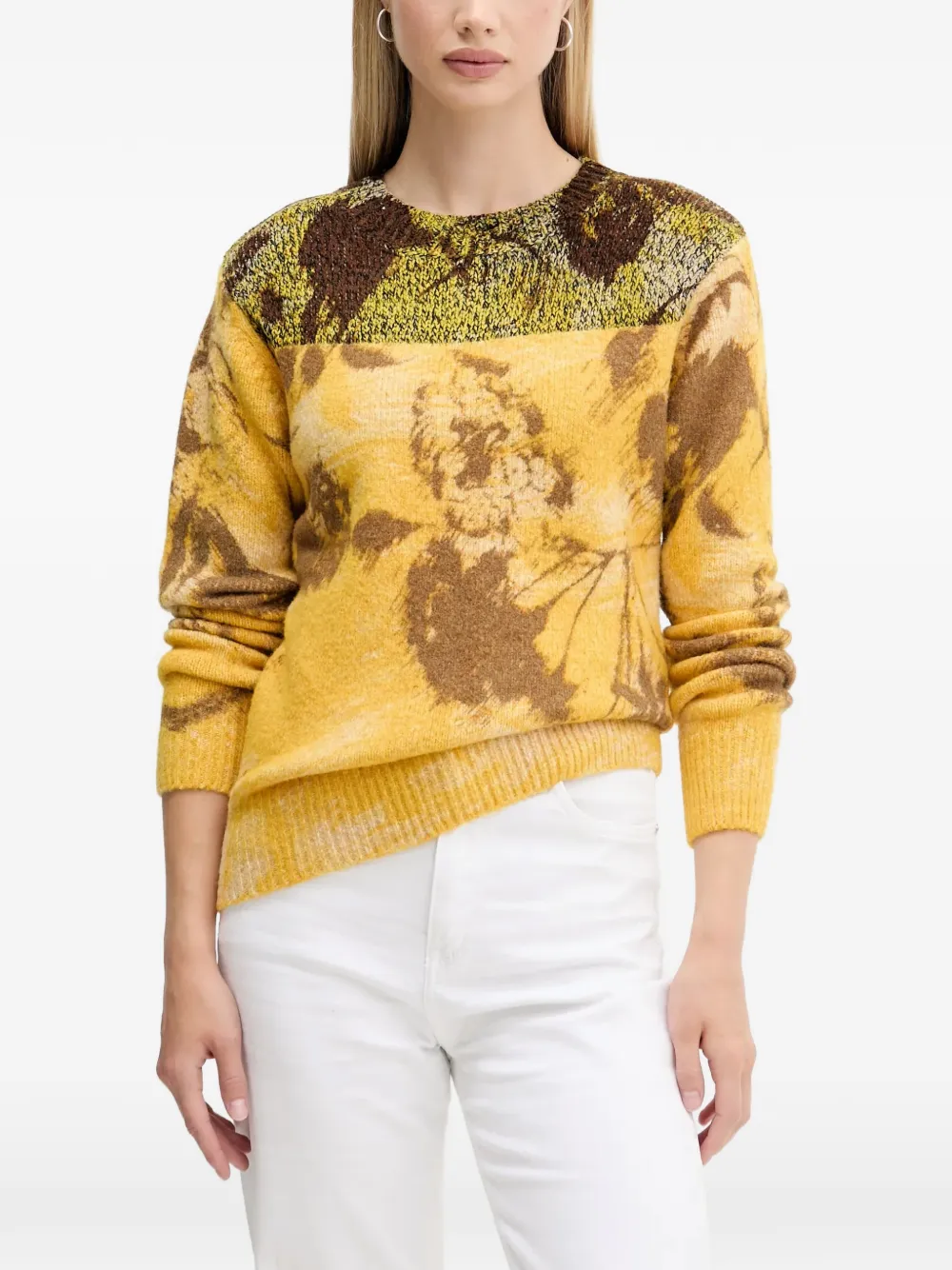 Desigual floral colour block sweater | Yellow | Image 1