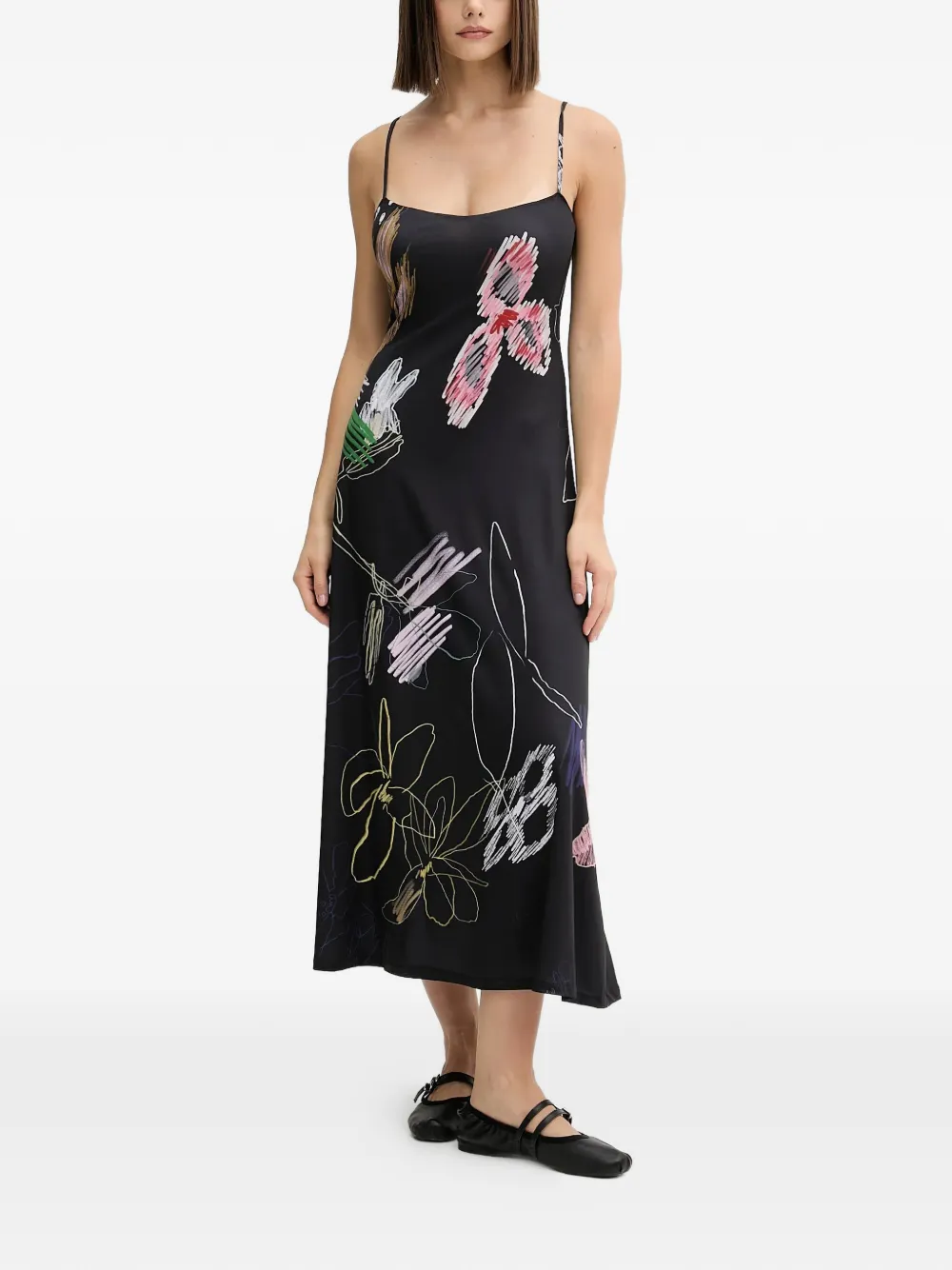 Desigual Twee midi-jurken met bloemenprint Zwart