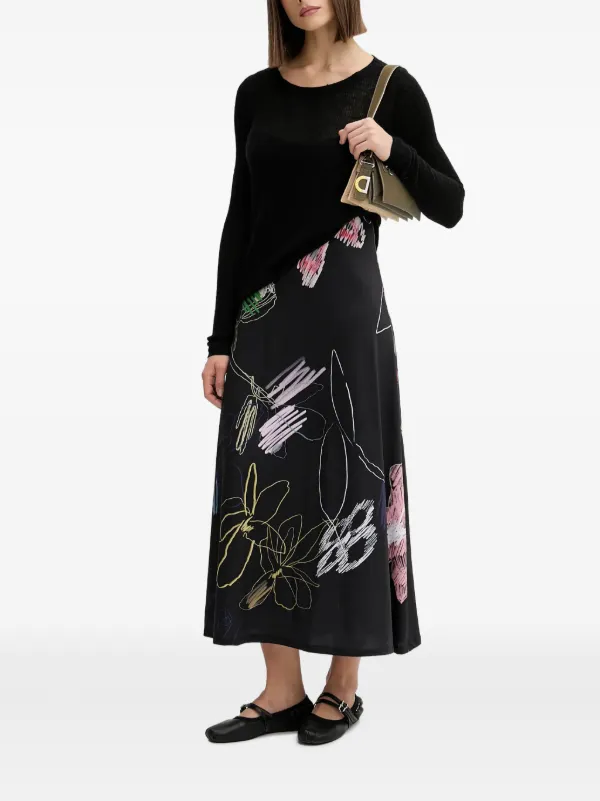 Desigual Floral Print Slip Midi Dress - Black