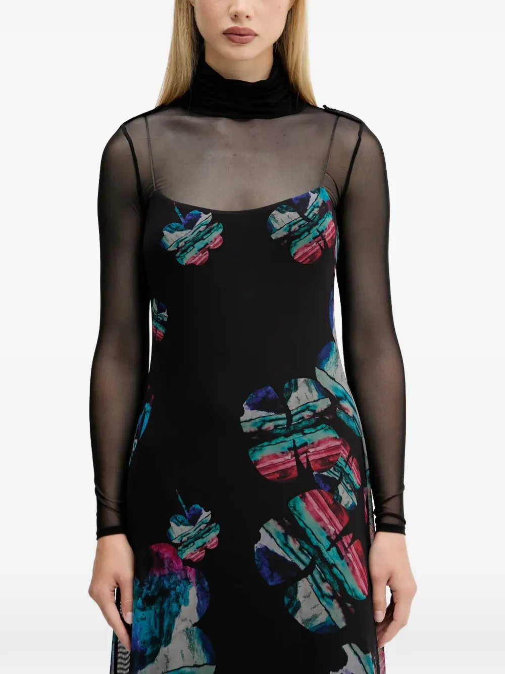 Desigual floral print midi dress - Zwart