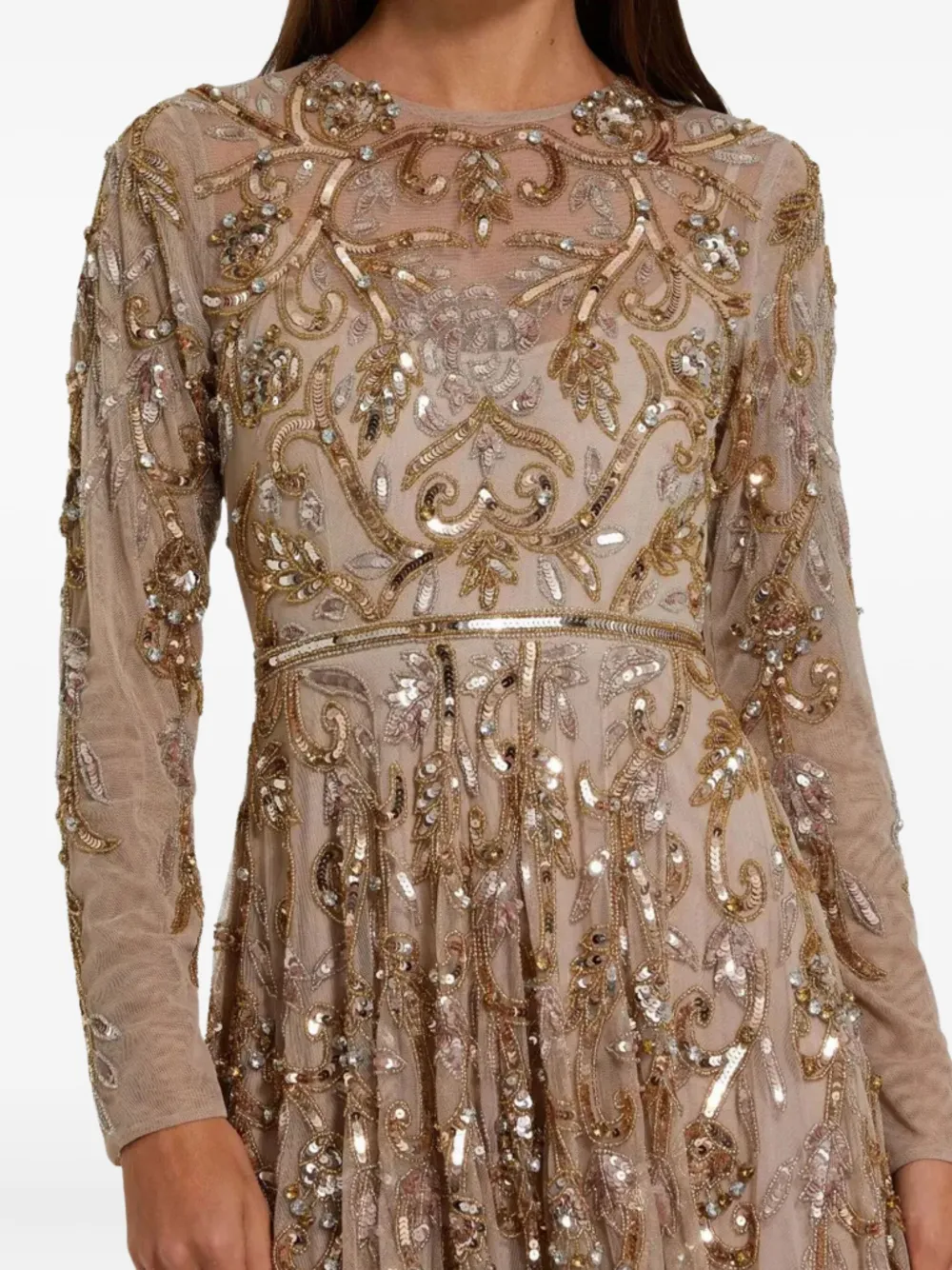 Mac Duggal Crystal-embellished Gown In Gold
