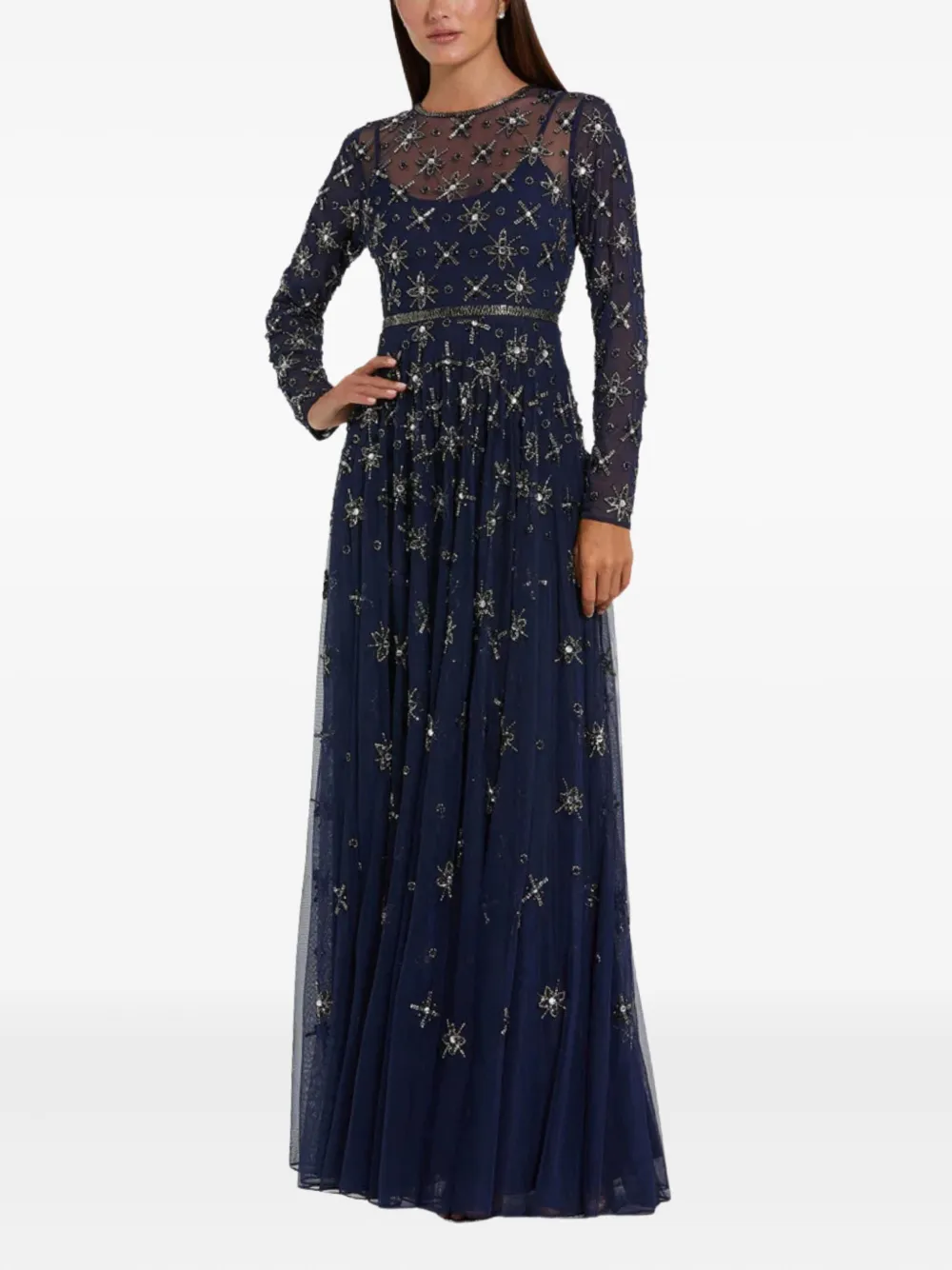 Mac Duggal long-sleeve crystal-embellished gown - Blauw
