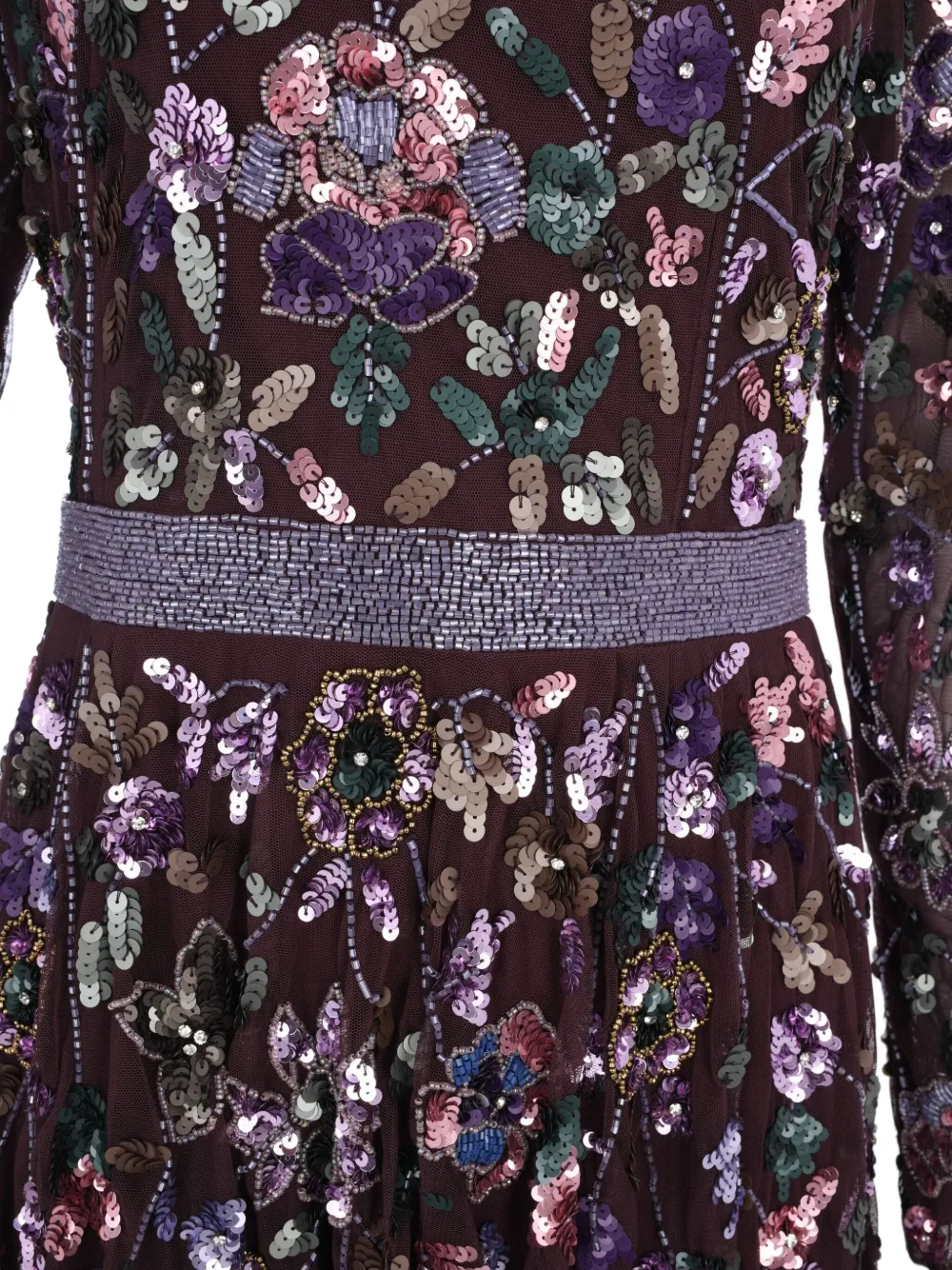 Mac Duggal Avondjurk verfraaid met bloemen en lange mouwen Paars