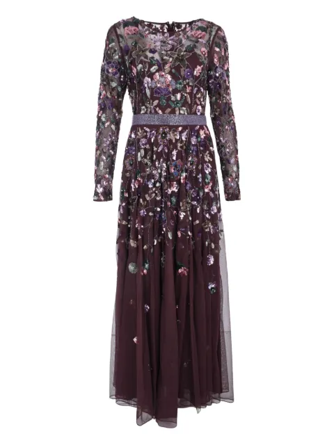 Mac Duggal floral-embellished long-sleeve gown