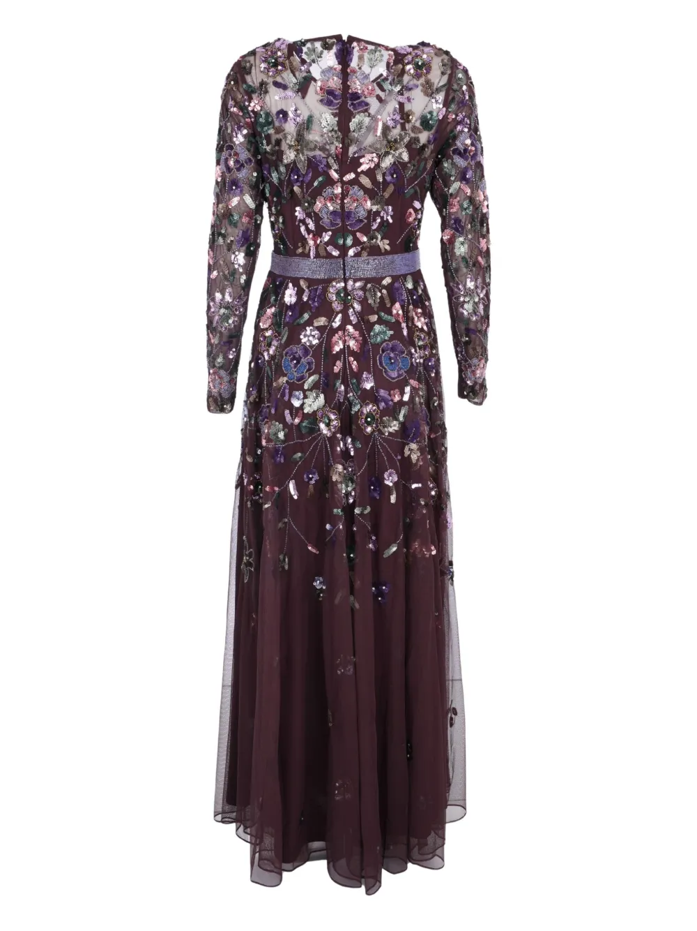 Mac Duggal floral-embellished long-sleeve gown - Paars