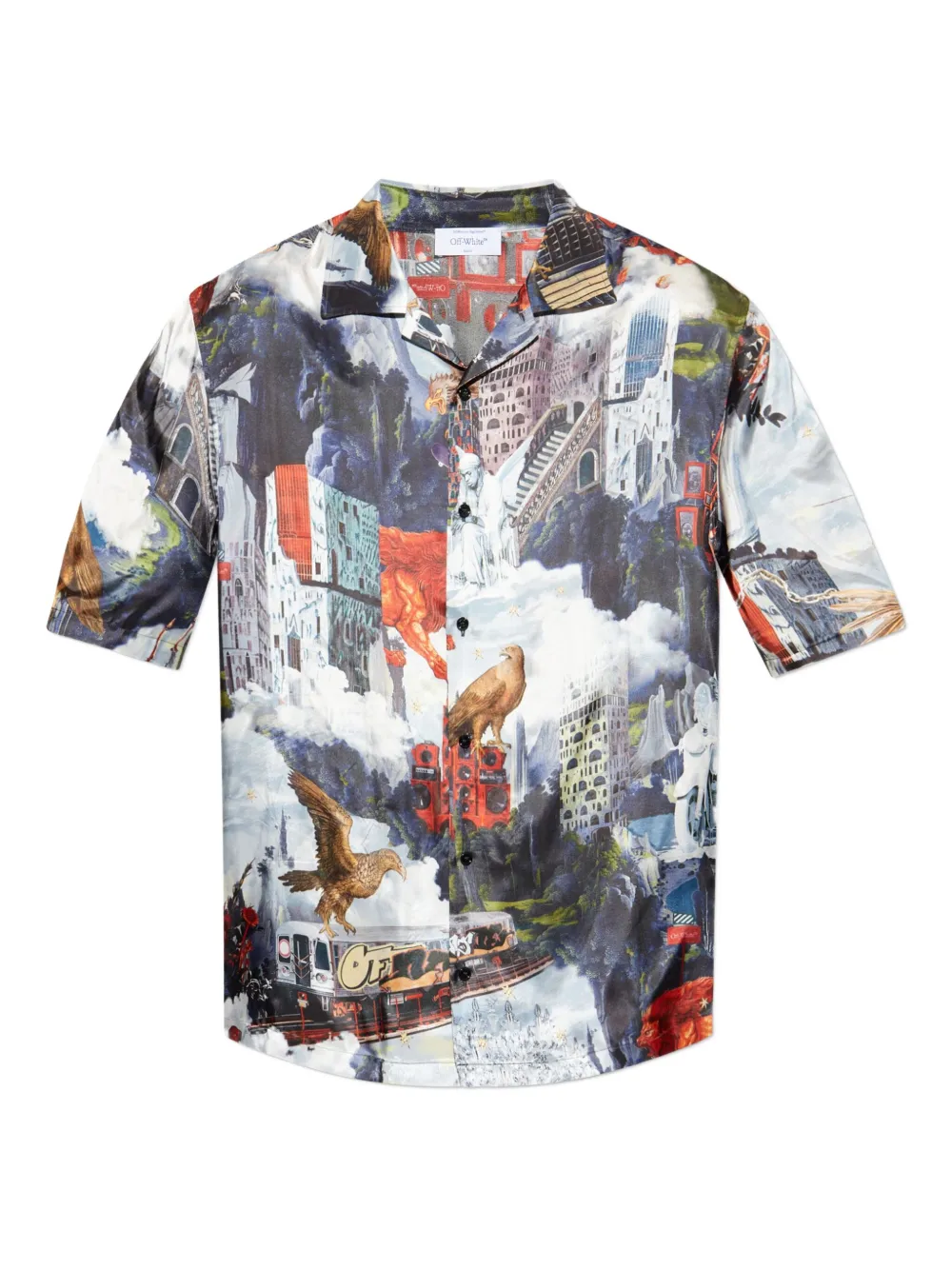 Off-White قميص بأكمام قصيرة وطبعة ملصقات | أزرق | Image 1