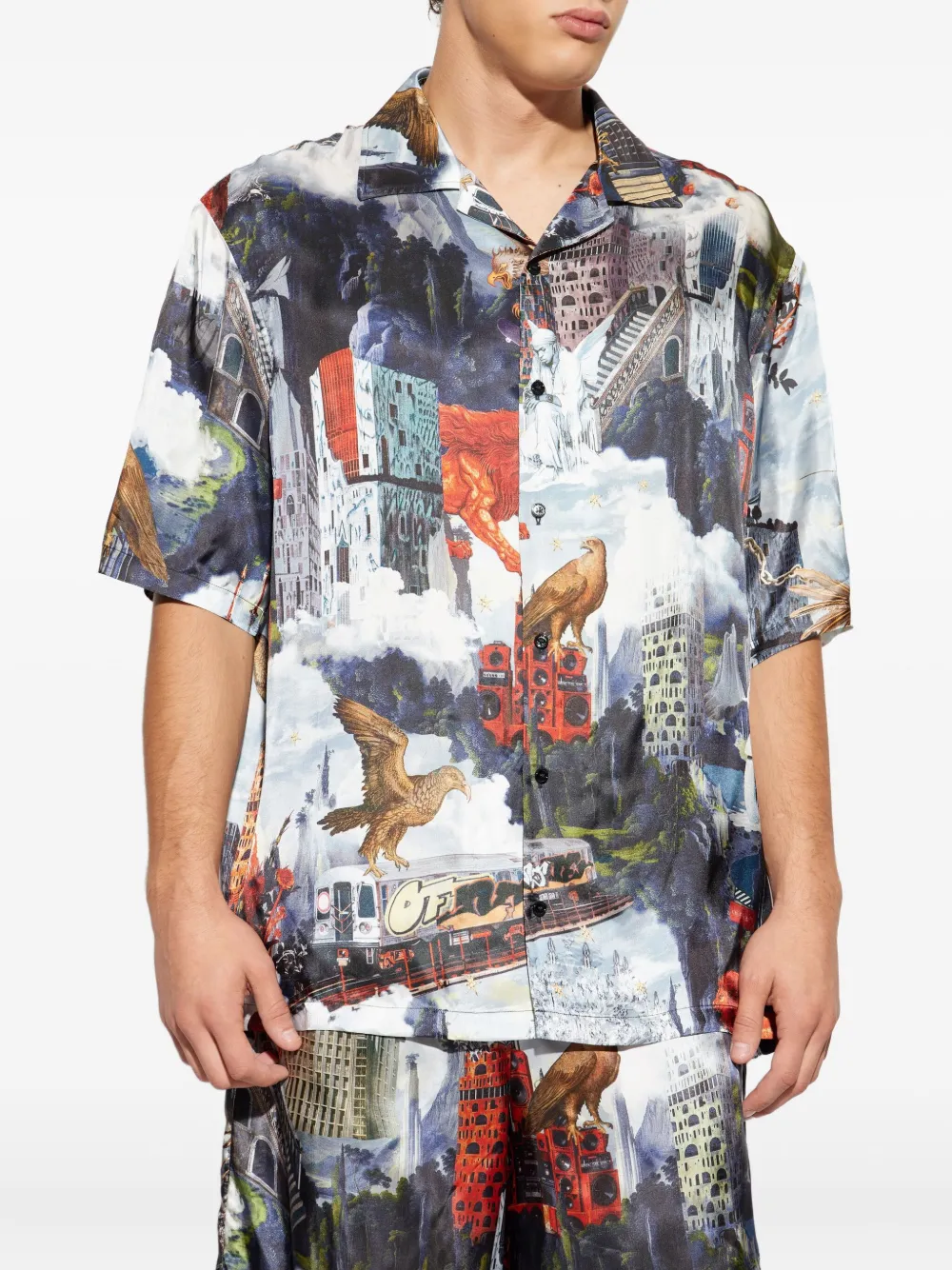 Off-White Overhemd met collage-print en korte mouwen Blauw