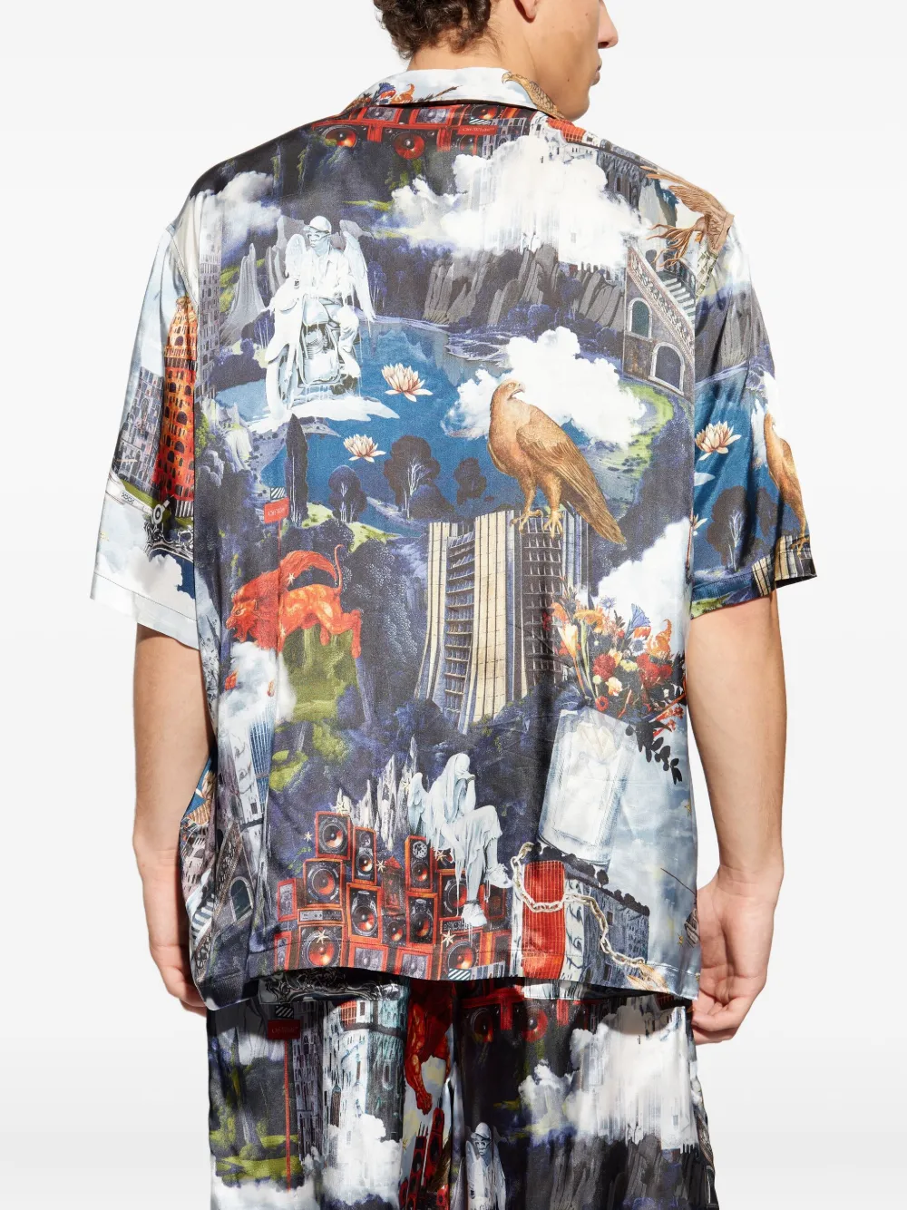 Off-White Overhemd met collage-print en korte mouwen Blauw