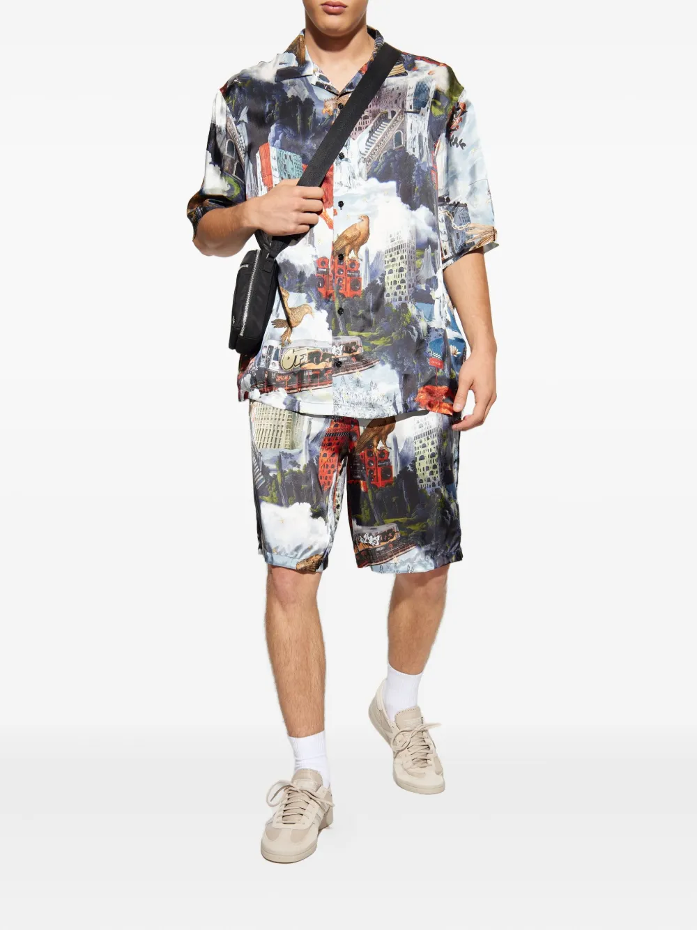 Off-White Overhemd met collage-print en korte mouwen - Blauw