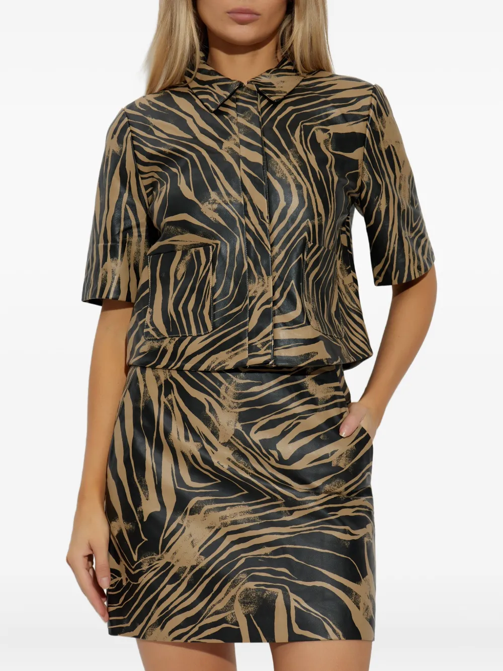 MUNTHE blouse met zebraprint Zwart