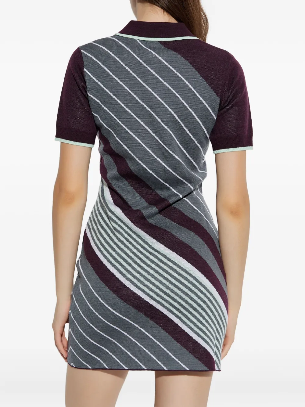 Casablanca Diagonal Striped Mini Dress In Merino Wool In Black