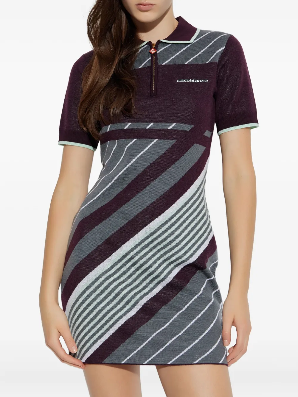 Casablanca Diagonal Striped Mini Dress In Merino Wool In Black