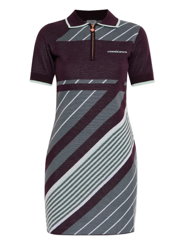 Casablanca Striped Polo Dress in Grey