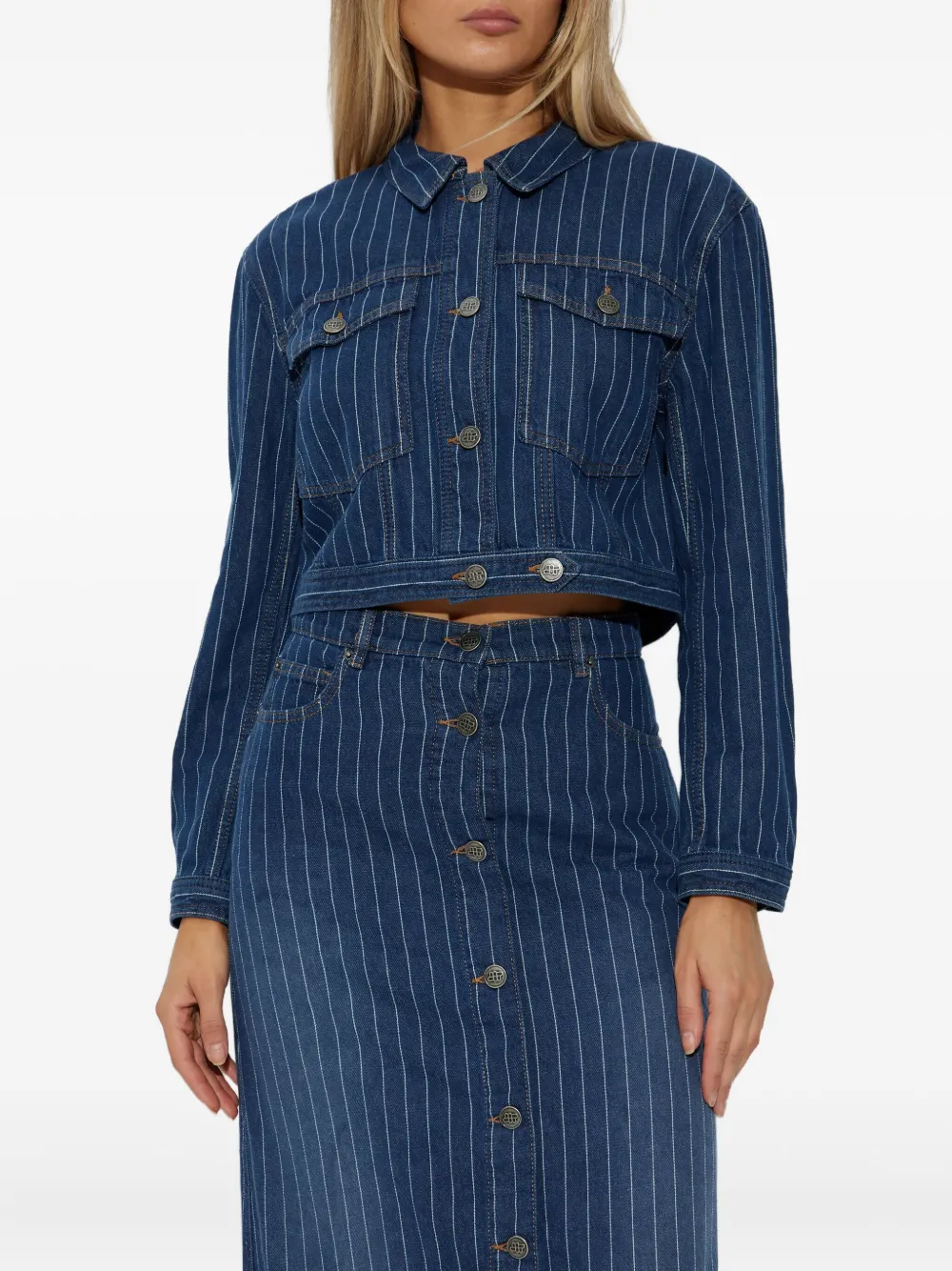 MUNTHE Lindy cropped jack met krijtstreep Blauw
