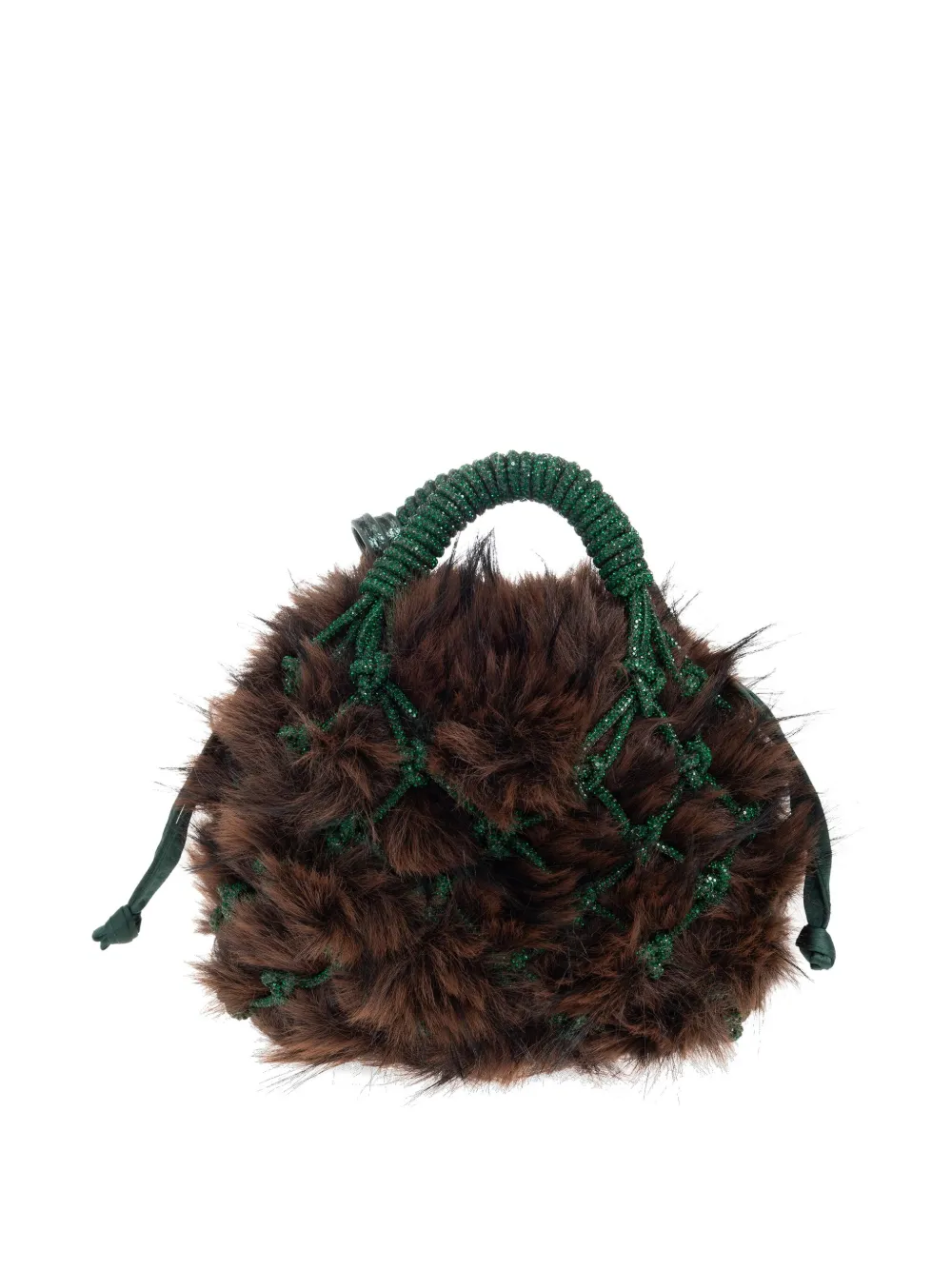 Kurt Geiger Womens Green Oth Macrame Small Faux-fur Grab Bag In Brown