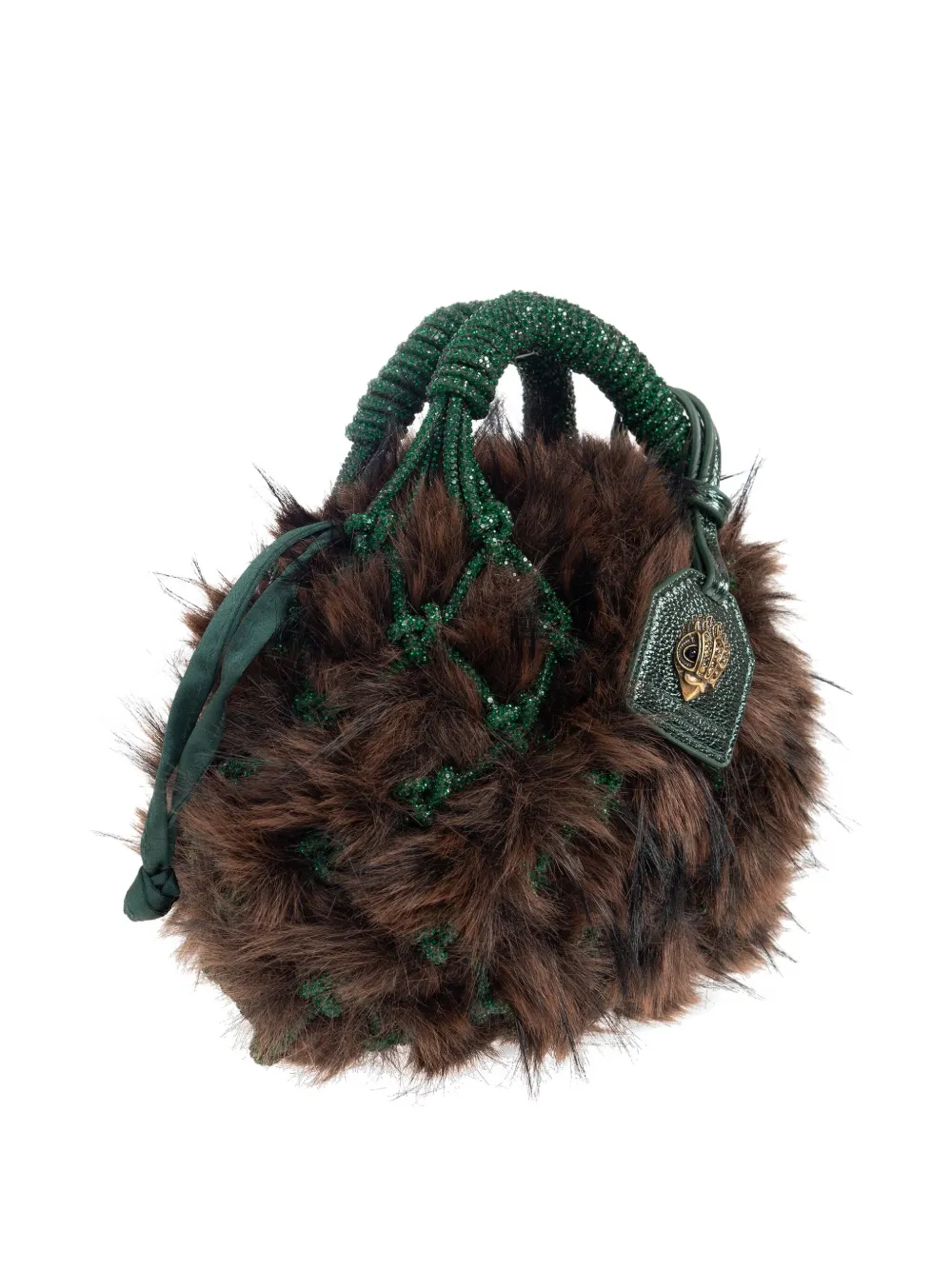 Kurt Geiger Womens Green Oth Macrame Small Faux-fur Grab Bag In Brown