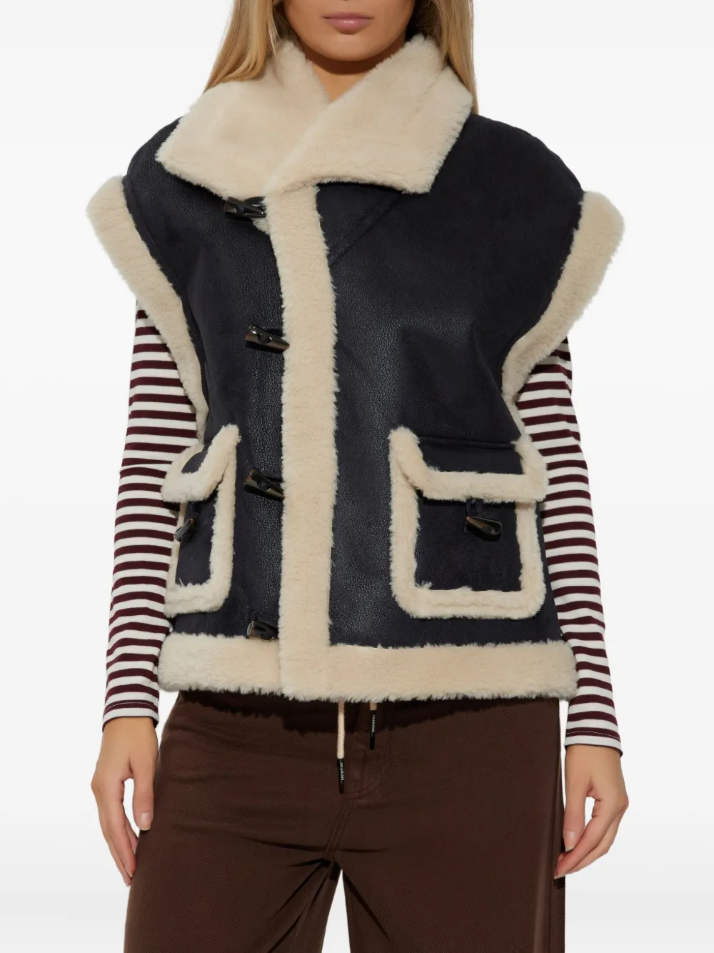 Munthe Lurple Toggle-fastening Shearling Vest In Black