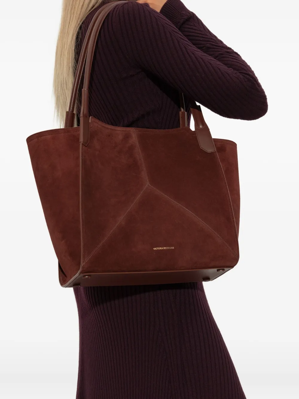 Victoria Beckham logo-detail leather tote bag - Bruin