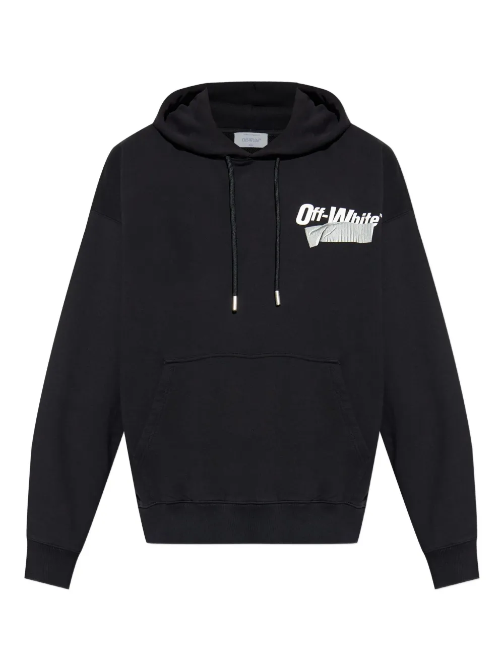 Off-white Tape-logo Cotton Hoodie In Black